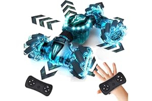 Tecnock Remote Control Car for Boys Girls, 2.4GHz 4WD Gesture Sensing RC Stunt Car Toys - 360° Rotating Double Sided Hand Controlled RC Cars with LED Lights, Gifts for Kids Ages 6-8, 8-12