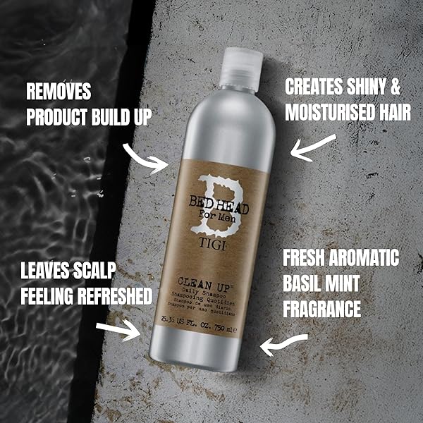 BED HEAD BY TIGI FOR MEN CLEAN UP DAILY SHAMPOO, INVIGORATING CLEANSER FOR ALL HAIR TYPES, 25.36 FL OZ