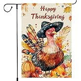 Happy Thanksgiving Garden Flag Fall Turkey Garden Flags 12x18 Inch Double Sided Small Burlap Autumn Yard Thanksgiving Outside Decoration House Outdoor Decor