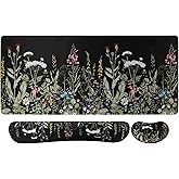 iCasso Large Mouse pad for Desk, Computer Desk Mat, 3Pcs XXL Keyboard and Mouse Pad + Keyboard Wrist Rest, Desk Matt for Desktop, Easy Typing Pain Relief Ultra Thick Mousepad Keyboard Mat(Weeds)