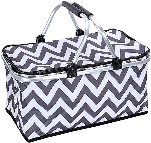 Sprucebay Insulated Picnic Basket - Strong Aluminum Frame - Collapsible Design for Easy Storage - Take it Camping, Picnicking, Lake Trips, Or Family Vacations - Keeps Food Cold