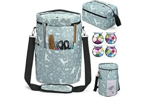 ZFZGFRCS 2PCS Knitting Bag Crochet Bag Organizer Set Round Yarn Storage Bag And Rectangle Yarn Bags For Crocheting Knitting Bags And Totes (Christmas)