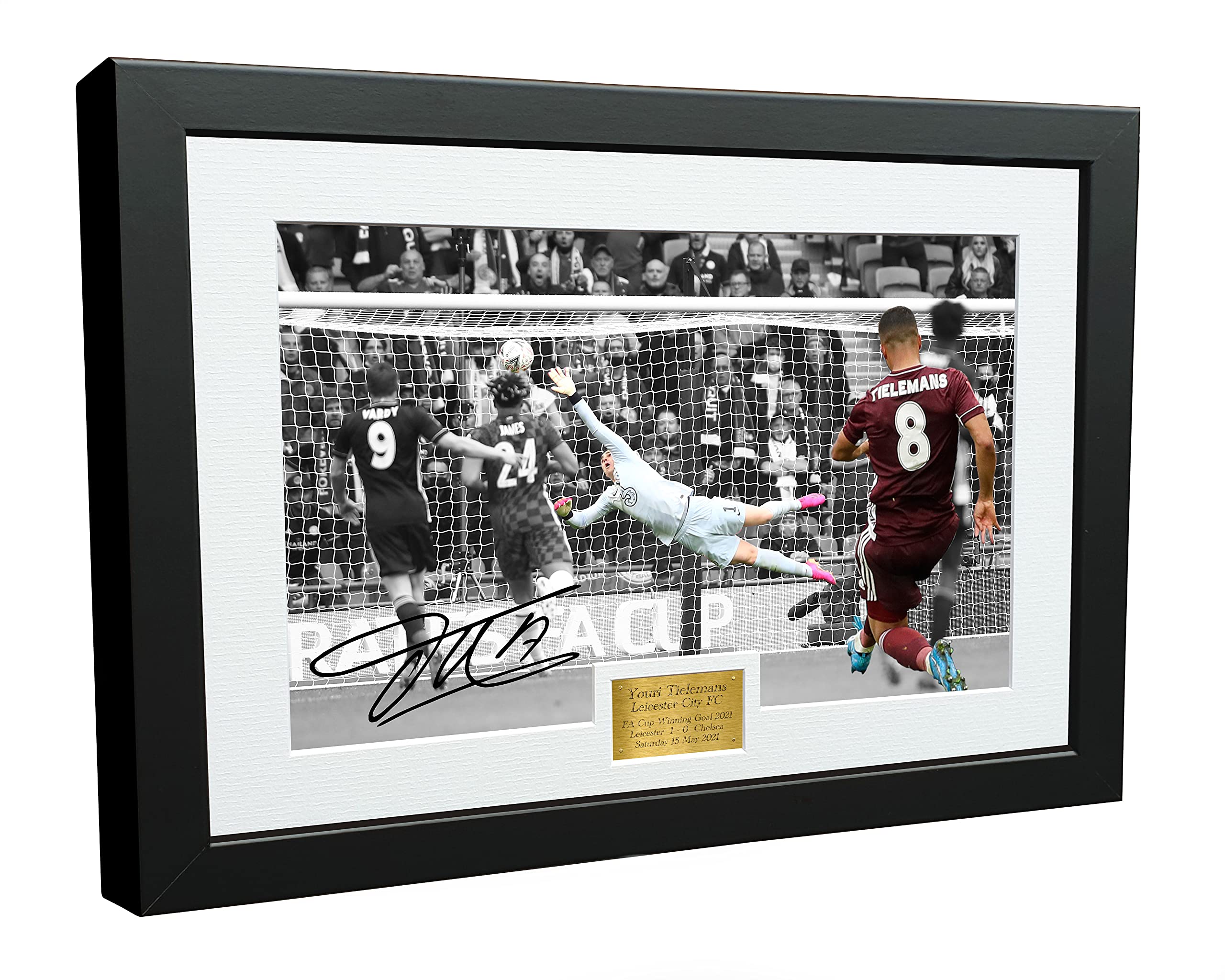 Kitbags & Lockers 12x8 A4 '2021 FA CUP FINAL GOAL' Youri Tielemans Leicester City FC Signed Autographed Photo Photograph Picture Frame Poster Gift