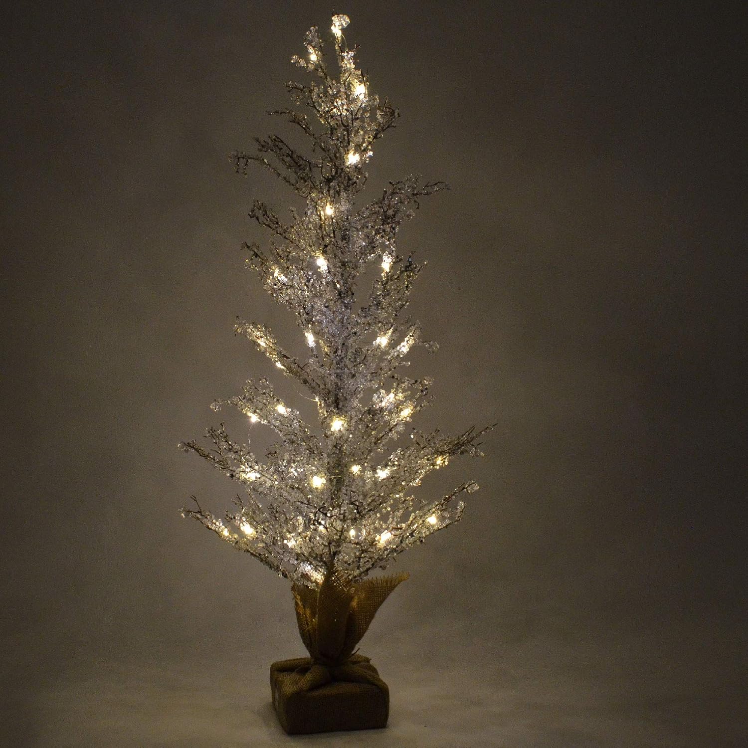 Shatchi Pre-Lit Battery Operated or USB Christmas Tree Indoor Warm White Lights Xmas Decorations Large 36 Inch 95cm with Crystals Home Decor - Image 4
