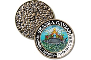 SKAZKA CAVIAR - Traditional Russian Siberian Sturgeon Caviar - Premium Black/Dark Brown Caviar, Fish Roe, Caviar Food, Overnight Delivery - Nutty, Smooth Flavor - 2 Oz