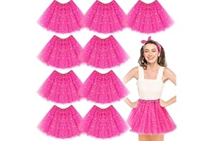 Foaincore 9 Pcs Women's Tutu Skirt Adult 4 Layered Tulle Stars Sequins Ballet Dance Dress Sequin Skirt
