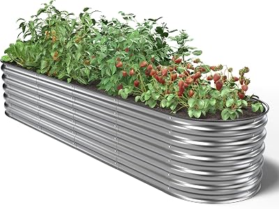 Hochbeet aus Metall 240x60x43 cm - Modulares 9-in-1 Hochbeete-Kit - Rostfreie Hochbeete für Garten aus Premium Zn-Al-Mg Stahl - Min. 20 Jahre Lebensdauer - 43 cm Hoch Gemüsebeet, Silber