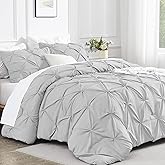 Andency Light Grey Queen Comforter Set, 3 Piece All Season Decorative Pintuck Bedding Comforter & Sets, Grey Soft Microfiber Lightweight Washable Bed Set for Queen Size Bed