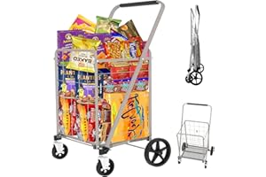 JIALIJIU Shopping Cart for Groceries, Grocery Cart on Wheels with Encrypted Bottom & Waterproof Bag, Heavy Duty Rolling Trolley for Shopping Laundry Book Luggage, Hold Up to 300 LBS