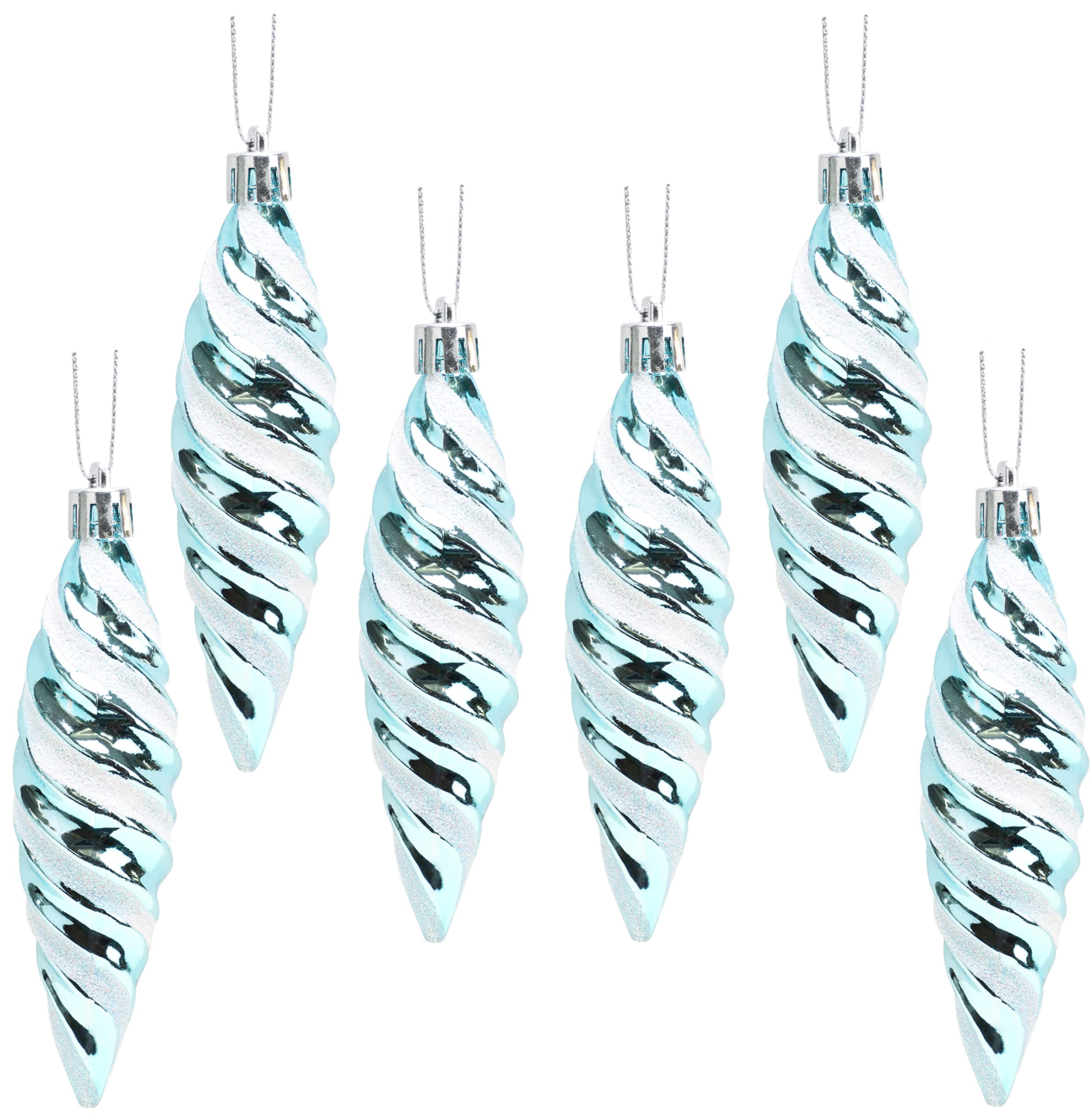 Christmas Concepts® Pack of 6-110mm Large Spiral Shaped Baubles - Shiny & Glitter Decorated - Christmas Tree Decorations (Ice Blue)
