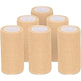 Ever Ready First Aid Self Adherent Cohesive Wrap Bandages, 4” x 5 Yards for First Aid, Sprains, Swelling, Sports, Pets, Tan – 6 Count
