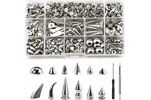 270 Sets Punk Spikes, CAMXTOOL Spikes for Clothing, 12 Sizes Studs and Spikes Kit Cone Spikes Leather Rivets Gothic Screw Back Studs, DIY Necklace Jacket Vest Shoes Leather Crafts (Silver)