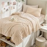 Sasttie Fluffy Twin/Twin XL Comforter Set, 2 PC Soft Fleece Bedding, Beige | Marshmallow Bedding Set with 1 Pillowcase, Warm &amp; Fuzzy Faux Fur Down Alternative, OEKO-TEX Certified