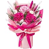 Flomoon Preserved Flowers Bouquet, Valentines Day Forever Flowers Birthday Gifts for Women, Mother, Wife, Mothers Day Flowers for Mom (Hot Pink)