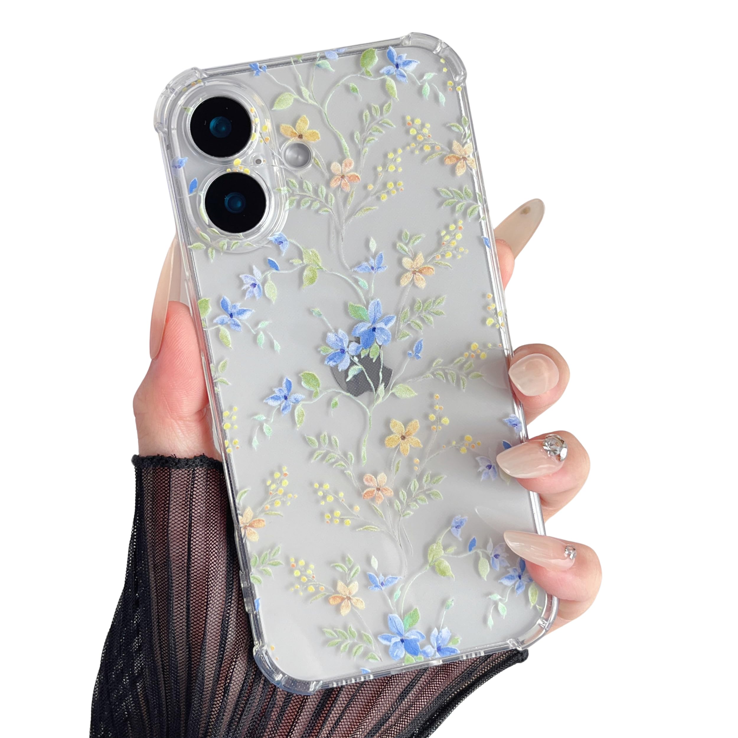 ZTOFERA Case for iPhone 16, Transparent Clear Soft TPU Case with Flower Pattern, Ultra Slim Anti-scratch Silicone Gel Protective Bumper Cover for iPhone 16 (6.1") - Blue Pink Flower