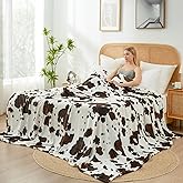 Cozy Bliss Cow Print Throw Blanket for Bed - Fuzzy Thick Soft Warm Fleece Blankets for Couch & Bed, for Women Men Girls Kids, Dark Brown Large King Size 120"*100"