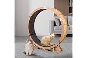 MORNHALO 43“Cat Wheel Exerciser for Indoor Cats,Easy to Build Cat Treadmill Wheel,Ash Wood Running Wheel,Large Cat Exercise Wheels,Pets Furniture, Cats Loss Weight Device,Large Pet Treadmill.