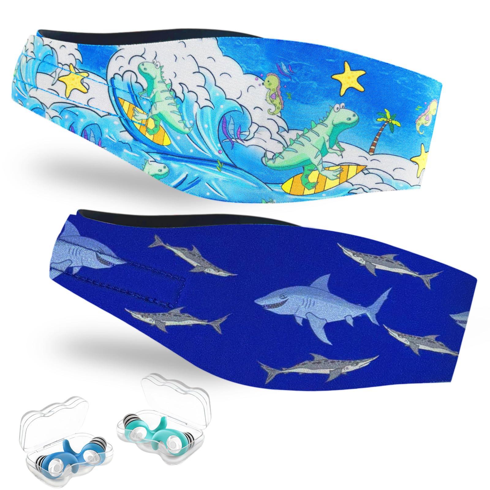 Photo 1 of Swimming Headband for Kids - 2 Pairs Waterproof Ear Plugs & Adjustable Swim Ear Band,Keep Water Out and Hold Earplugs in - Water Headband for Surfing, Diving, Pool, Showering, and Beach