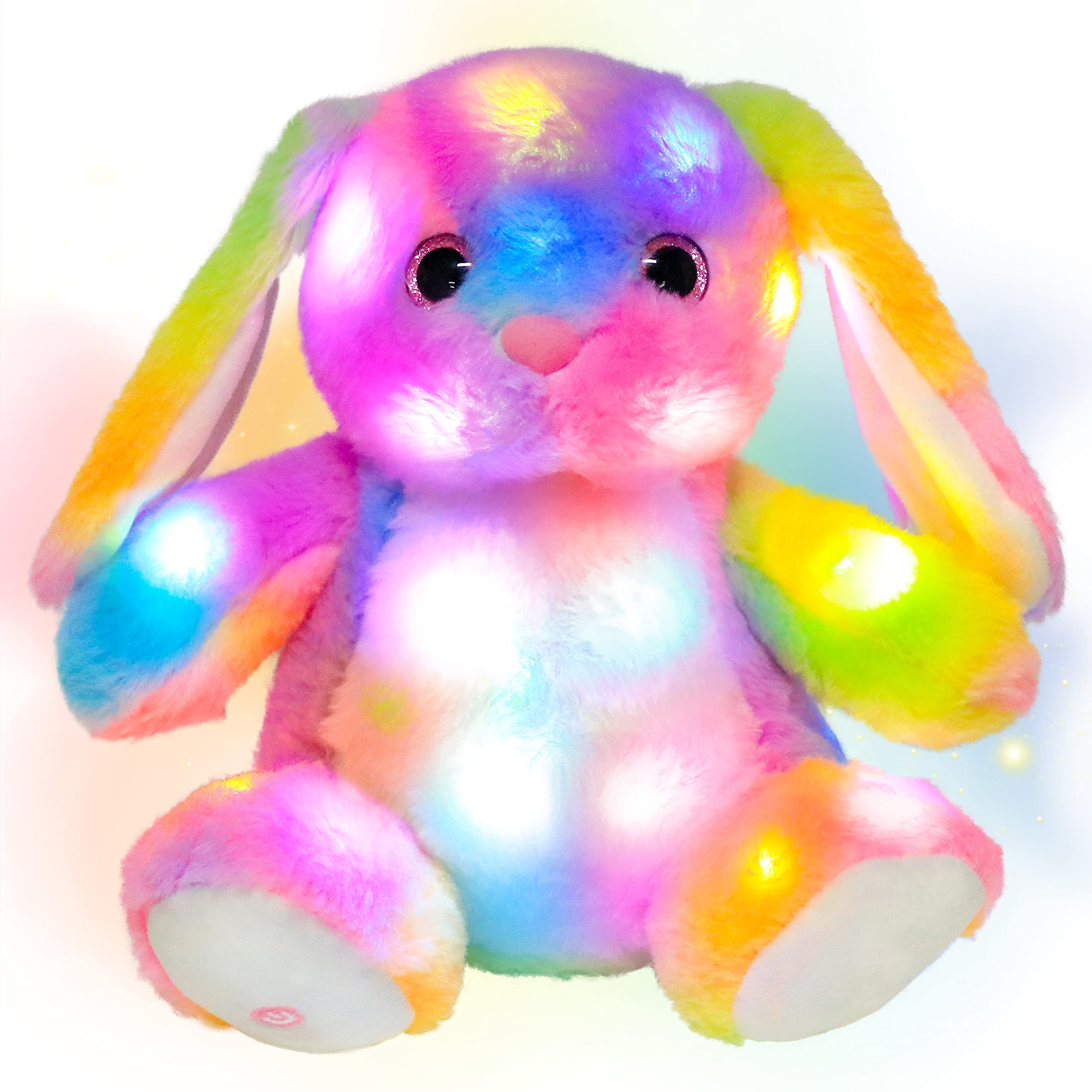 Photo 1 of Hopearl LED Plush Bunny Colorful Lighting Up Stuffed Animal Rabbit Floppy Night Lights Glow in The Dark Birthday Festival for Kids Toddler Girls, Rainbow, 10''