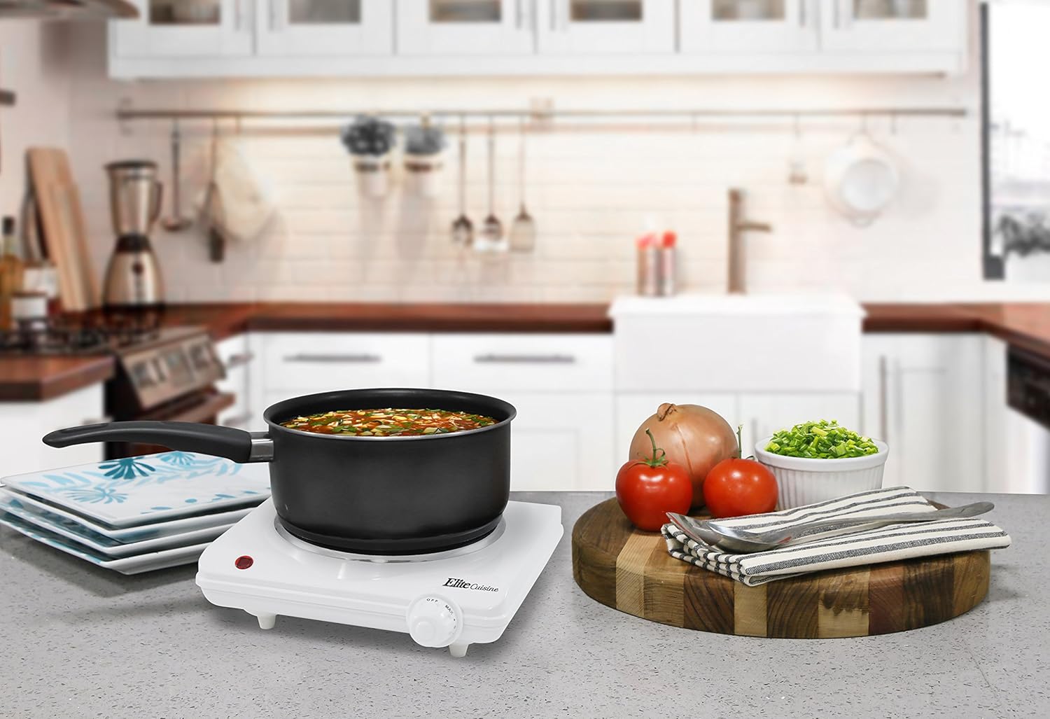 Maxi-Matic Elite Cuisine Countertop Electric Hot Burner, Temperature Controls, Power Indicator Lights, Easy to Clean, Single, White: Electric Countertop Burners: Kitchen & Dining