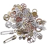 BIHRTC 140 Gram (Approx 92pcs) DIY Assorted Color Antique Metal Steampunk Watch Gear Cog Wheel Skull Musical Note Skull…