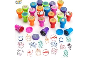 QIONG 24 Pcs Anime P-okemo-n Themed Stampers - 12 Styles x 2Pcs Assorted Stampers for Stocking Stuffer Goodie Bag Prizes Classroom Rewards Pinata Filler Arts and Crafts for Birthday Party Favors(Pkm)