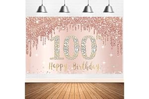 BUMQVIY Happy 100th Birthday Banner Backdrop Decorations for Women, Rose Gold 100 Birthday Party Sign Supplies, Pink 100 Year Old Birthday Poster Background Photo Booth Props Decor