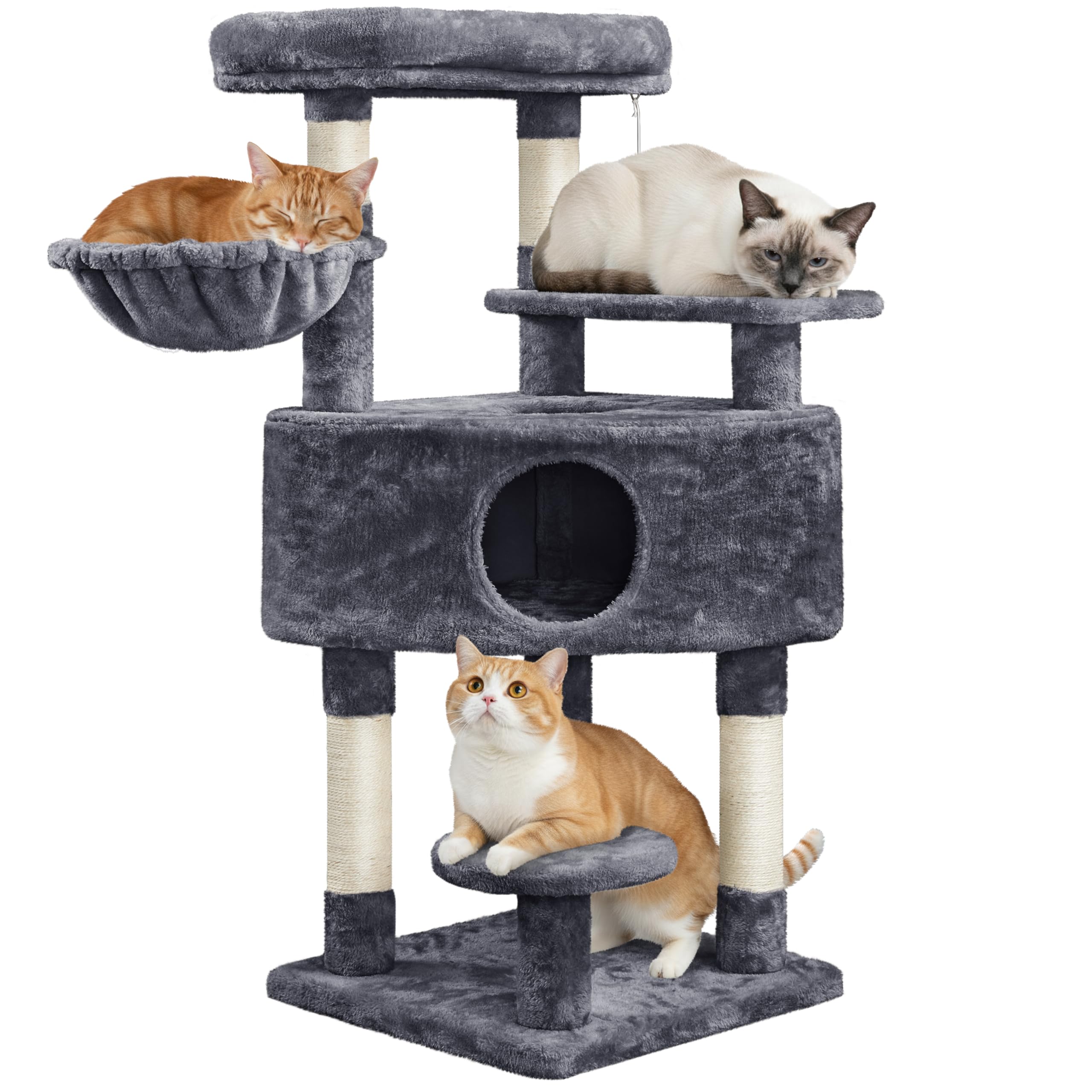 Yaheetech 46in Cat Tree Tower | Multi-Level Indoor Activity Center with Spacious Condos, Scratching Posts, Large Top Plush Perch | Sturdy, Easy to Assemble | for Kittens, Adult & Senior Cats Image