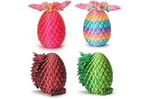 TXB3DOK 4PCS 3D Printed Dragon Eggs with Dragon Insidea and DND Dice Sets,Mini Mystery Dragon Egg, Easter Eggs Articulated Dragon,Crystal Dragon Fidget Toy