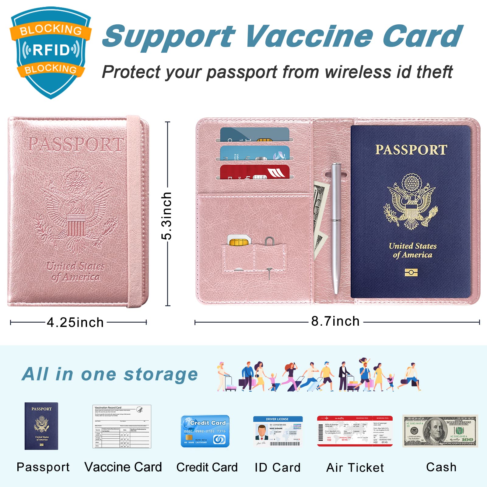 DMLuna Passport Holder, Premium PU Leather Travel Passport Wallet RFID Blocking Passport Cover Case Travel Documents Organizer with Pen Holder, for Women and Men