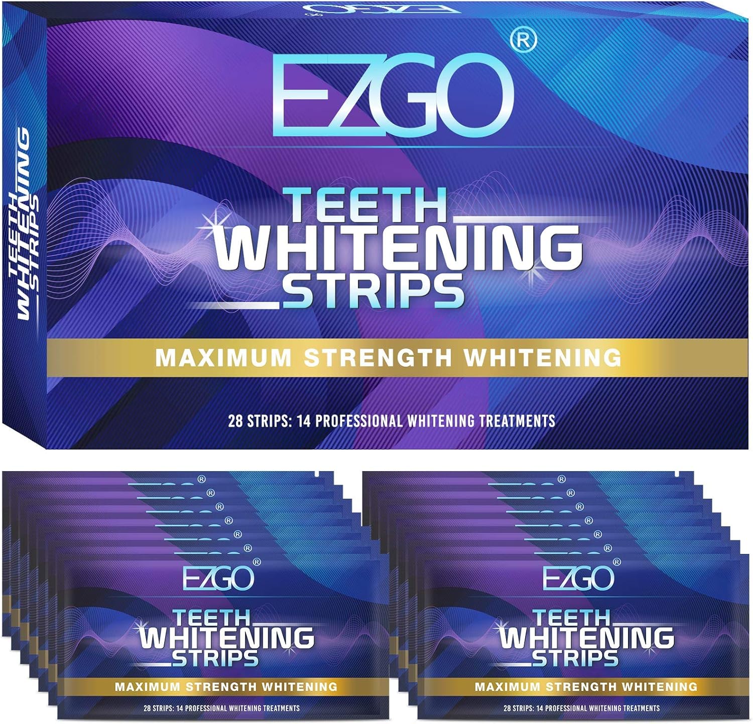 EZGO Teeth Whitening Strips, 28 Non-Sensitive White Strips Teeth Whitening Kit, 14 Sets Fast-Result Teeth Whitener for Tooth Whitening , Helps to Remove Smoking, Coffee, Wine Stains, Gentle and Safe: Health & Personal Care