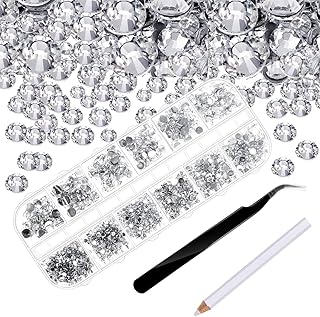 4000 Stücke Flache Rückseite Gems Runder Kristall Strasssteine mit Pick up Pinzette und Strass Picking Stift für Handwerk Nagel Gesicht Kunst Kleidung Schuhe Taschen DIY 6 Größen (1,5-6 mm) (Klar)