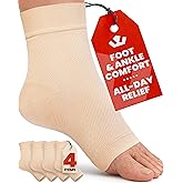 KEMFORD Ankle Compression Sleeve - 2-Pairs, Plantar Fasciitis Braces - Open Toe Compression Socks for Swelling, Sprain, Neuropathy, Foot Arch Support for Men and Women - 20-30mmhg, M, Beige
