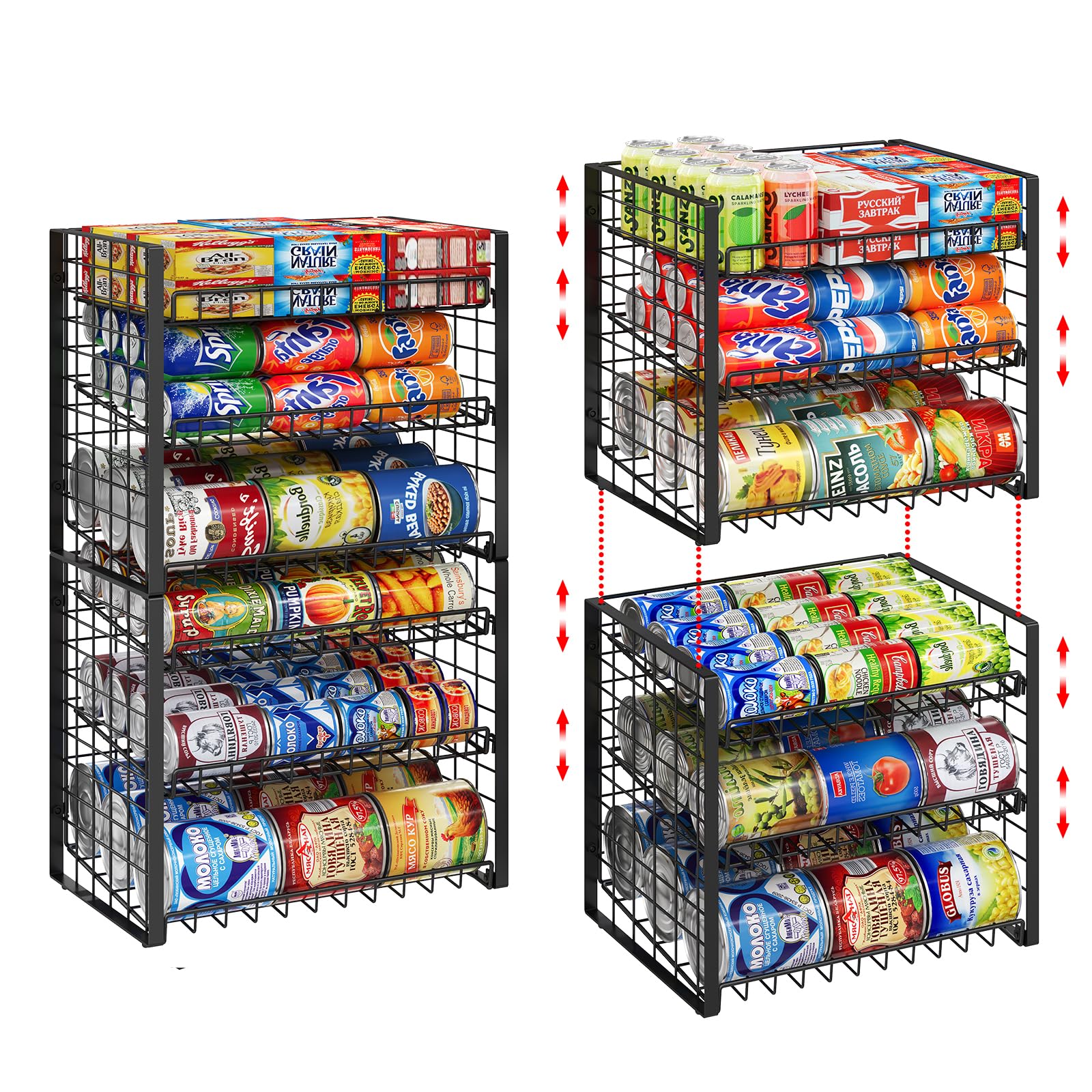 Photo 1 of 3 Tier Stackable Can Rack Organizer for Pantry, Adjustable Can Holder for Various Ounce of Canned Food Soup Goods Soda Drink, Rolling Tiered Can Dispenser for Kitchen Cupboard Cabinet, 2 Pack