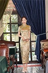 Shanghai Story Short Sleeve Long Qipao Brocade