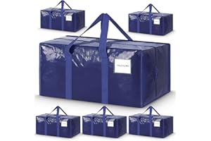DECÓNIMO 6 Pack Extra Heavy Duty Large Moving Bags with Strong Zipper & Comfortable Handles - Sturdy & Durable Clothes Storage Bags Totes Bins - Large Storage Totes for Dorm, Space Saving - (Dark Blue)