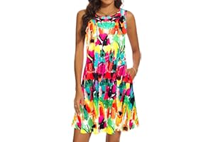 MOSKILL Summer Dresses for Women 2024 Casual Sundresses Beach Cover Ups Sleeveless Tshirt Swing Dress with Pockets