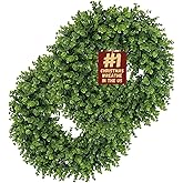 2Pcs Wreaths 26" Boxwood Wreath for Front Door, Faux Round Boxwood Wreath, All Season Outdoor & Indoor Window, Porch Wall Decor. Day Farmhouse Wedding Home Greenery Decoration.