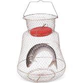 NYXOVA 1 Pack Floatable Galvanized Steel Wire Fish Basket | Portable Fishing Basket Fishing Net Cage, Durable Collapsible Fishing Net, Easy to Use
