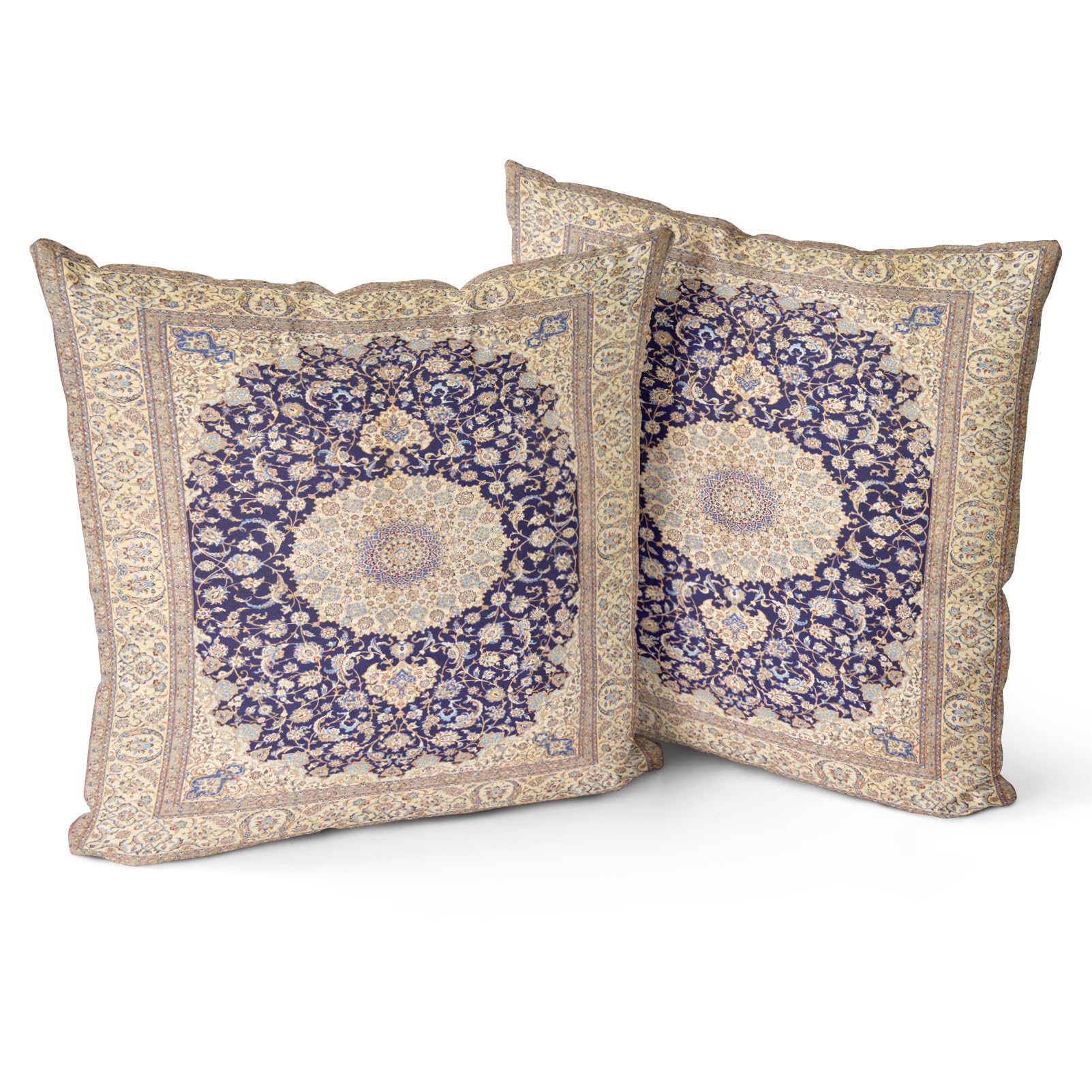 Snylcce Boho Throw Pillow Covers Set of 2 -Wheat Color Antique & Vintage Design, Double-Sided Pattern 40x40 cm Soft Cushion Covers for Garden Couch, Sofa, Bed - Decorative 40x40 CM Pillowcases