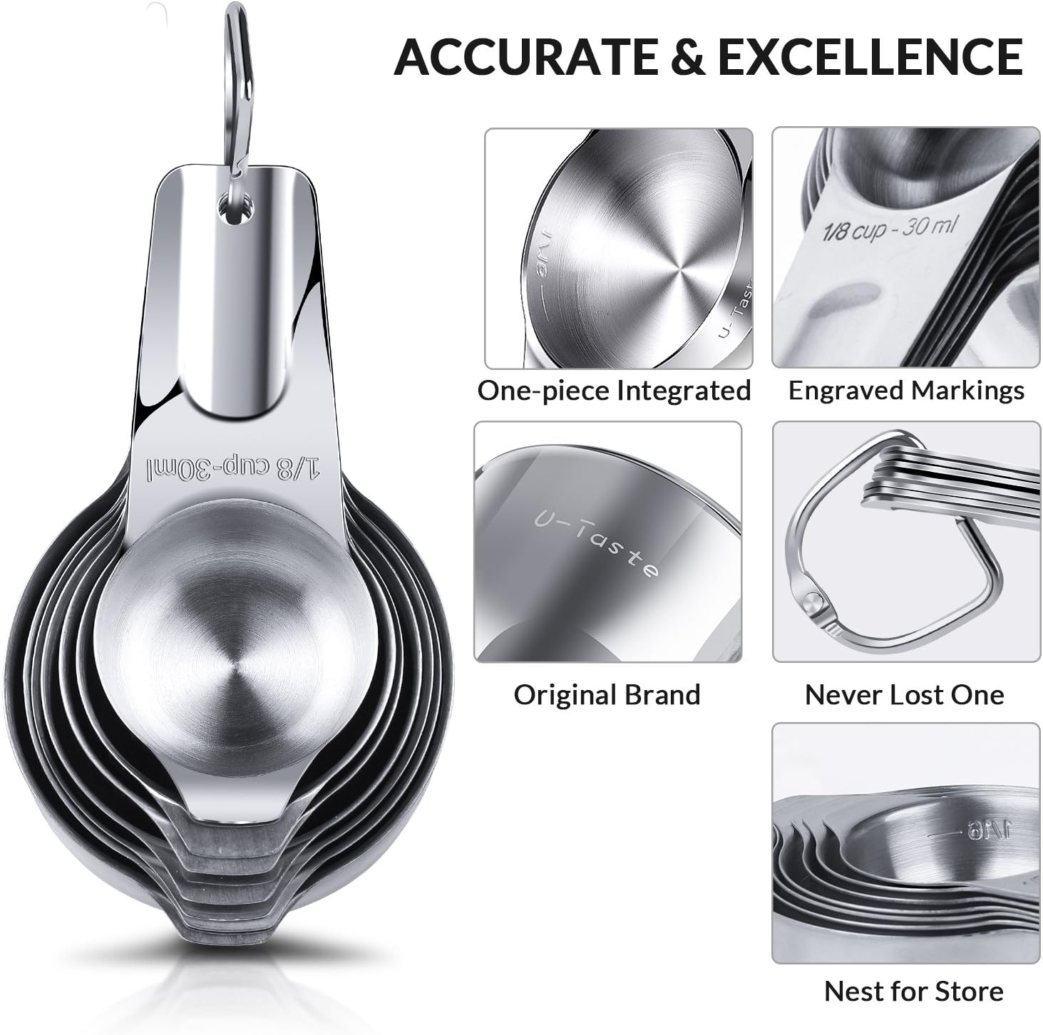 U-Taste 18/8 Stainless Steel Measuring Cups Set of 7 - Image 3