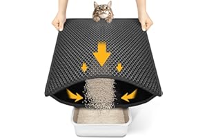 POLARDUCK Cat Litter Mat Compact Size 23.6"x14.6" for Small Spaces, Upgrade Waterproof Leakproof Back Layer, Honeycomb Trapping Mat, Washable, Easy to Clean, Scatter Control Kitty Litter Matt, Black