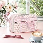 WOBAGMEN Quilted Pencil Pouch for Girls Women, Large Pencil Case Pouch with Compartments Cute Aesthetic Pencil Case Organizer, Floral Pencil Bag for School Supplies (pink pin)
