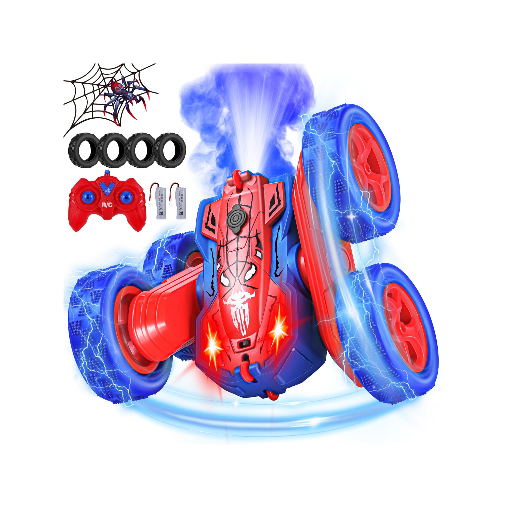 Kssvzz Spider Remote Control Cars, 4WD RC Stunt Car for Kids, 2.4 GHz RC Car with Spray/LED Lights, 360° Flips Offroad Monster Truck for Boys Girls Birthday Gifts Xmas Present Toys Age 3 4 5 6 7 8+ — image 1