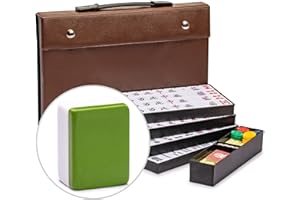 Yellow Mountain Imports Japanese Riichi Mahjong Set - Large White and Green Tiles, Vinyl Case - Includes East Wind Tile, Bett