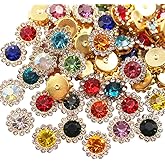 LICHLIN 100pcs 12mm Sunflower Claw Rhinestones Gold Base Crystals Stones Beads Trim Sew On Rhinestones for Clothes Sewing Accessories Crafts (12mm, Mix Color)