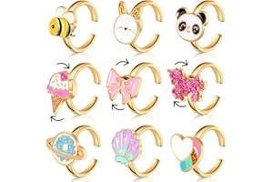 SUREIO 9 Pieces Fidget Anxiety Rotatable Open Ring Set Cute Spinner Rings for Anxiety Stackable Rotating Calming Worry Adjustable for Women Ladies Mood Relieve Stress