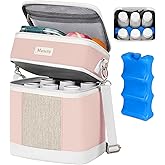 Mancro Breast Milk Cooler Travel Bag with Ice Pack, Double Layer Baby Bottle Cooler Bag Fits 6 Bottles Up to 9 Ounces,Insulat