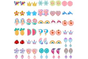 Hicdaw Kids Clip On Earrings for Girls, 25/30 Pairs Party Favor Hypoallergenic Jewelry Earrings for Kids Ages 4-12, Cute Animal Clip On Earrings for Little Girls with No Ear Holes Set Mixcolor