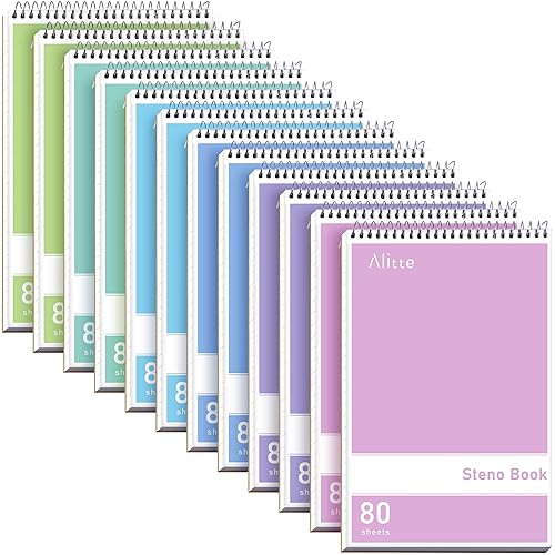 Enday Steno Pads Spiral 6x9 12 Pack, Pastel Colors Gregg Ruled Steno